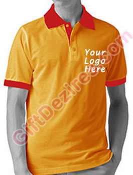 Designer Tangerine and Red Color Polo T Shirts With Company Logo